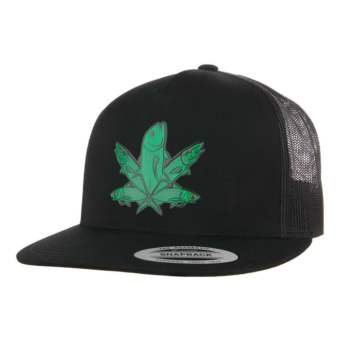 HFG - Green Fish Black Snapback Flatbill Trucker Hat