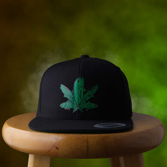 HFG - Green Fish Black Snapback Flatbill Hat