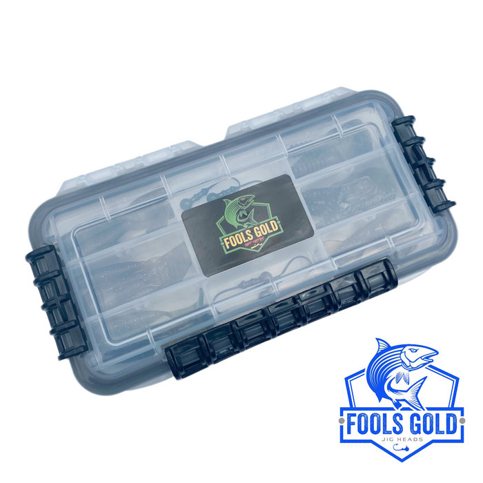 Fools Gold Jigs & Softbait Combo Kit (6 Jigs, 24 Softbaits &  Waterproof Tackle Tray)